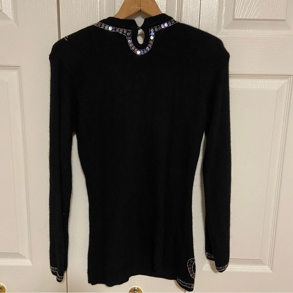 Vintage Angora Wool Silk Blend Bedazzled Embroidered Sequins Cozy Sweater Large - Picture 9 of 14